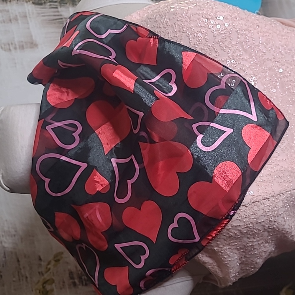 Womens beautiful shimmery black and bright red hearts sheer scarf